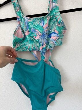 Girls Tropical Print mono-kini Swimsuit